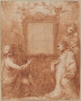C 005
<br/>
Drie heiligen met engeltjes rond lege lijst
<br/>
<em>Pignoni, Simone (1611-1698)</em>